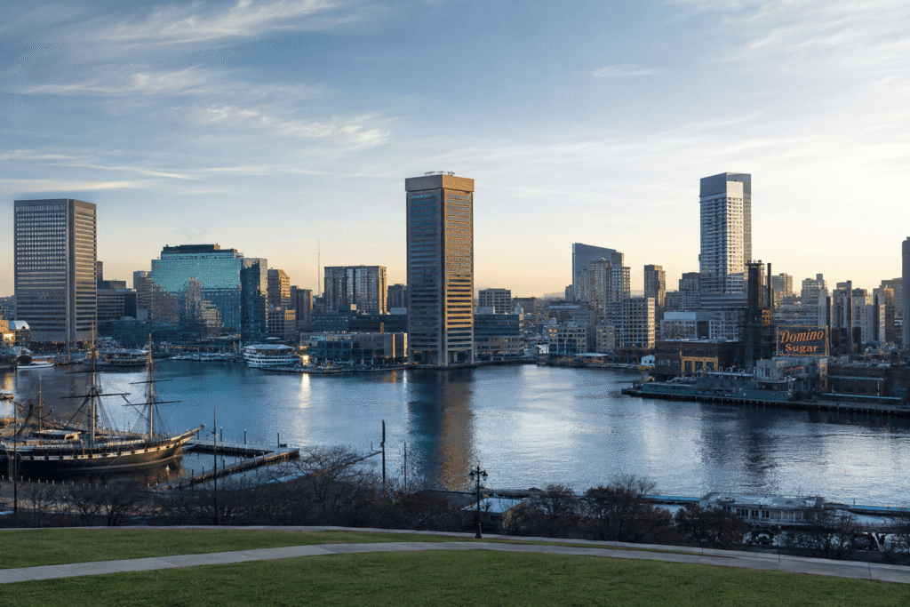 Baltimore event WiFi and temporary internet rental — Inner Harbor at dawn