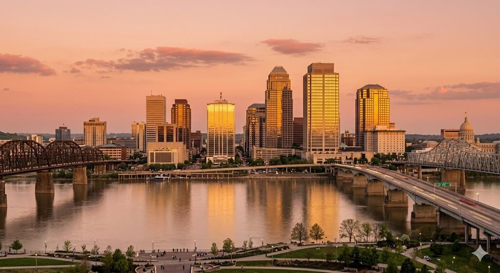 Kentucky event WiFi and temporary internet rental — Louisville skyline on the Ohio River