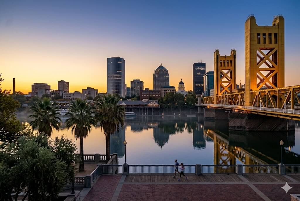 Sacramento event WiFi and temporary internet rental — Tower Bridge and downtown skyline at sunset