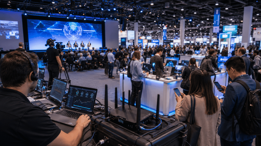 Event WiFi Trends Shaping 2026 - trade show floor with bonded cellular WiFi kit